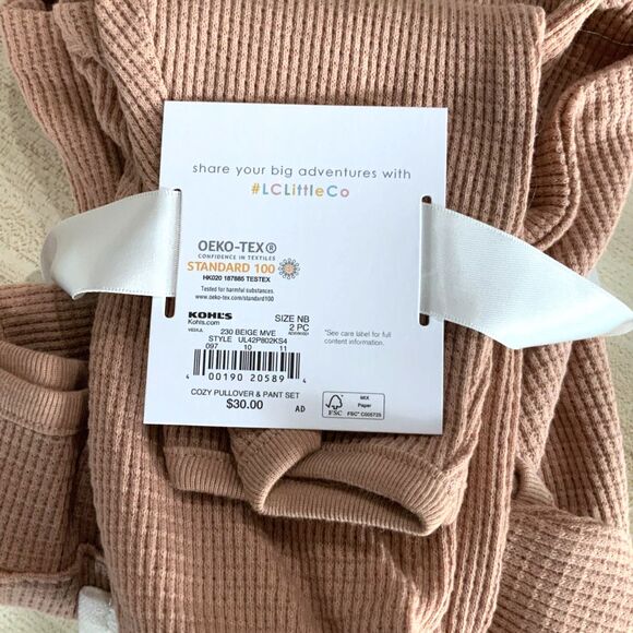 NWT!! 2 Piece Thermal Pant and Hoodie Set in Mauve in Newborn By Little Co. - Picture 6 of 6